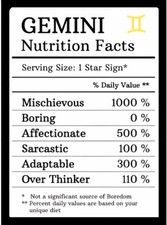 Gemini Nutrition Facts  Zodiac Sign Celestial -Refrigerator Fridge MAGNET