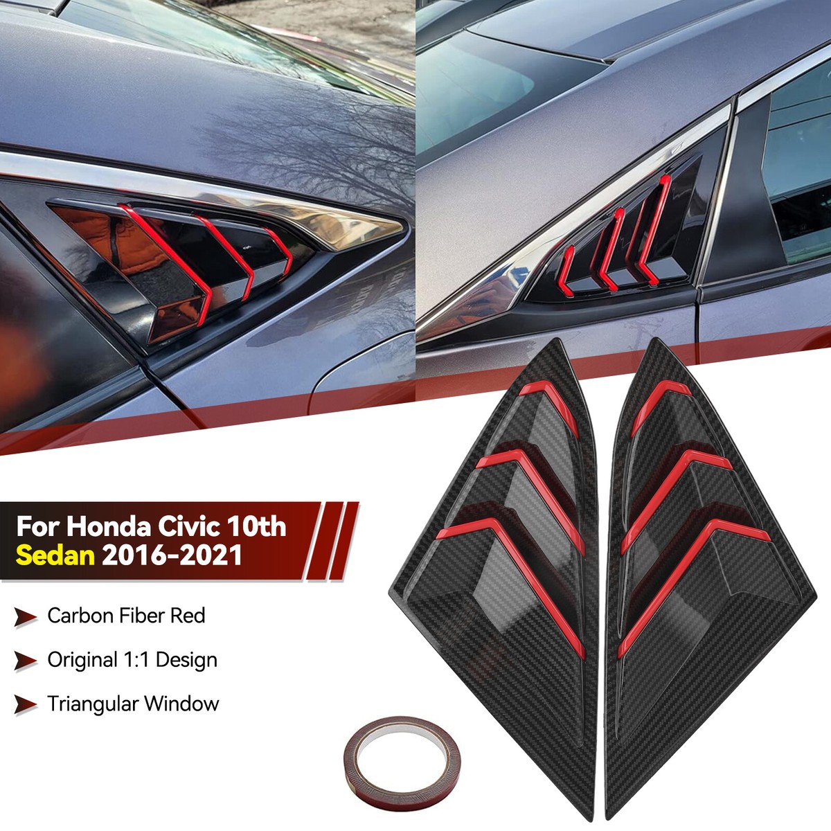 For Honda Civic Type R Hatchback 2017-2020 Rear Side Vent Window Louver Cover