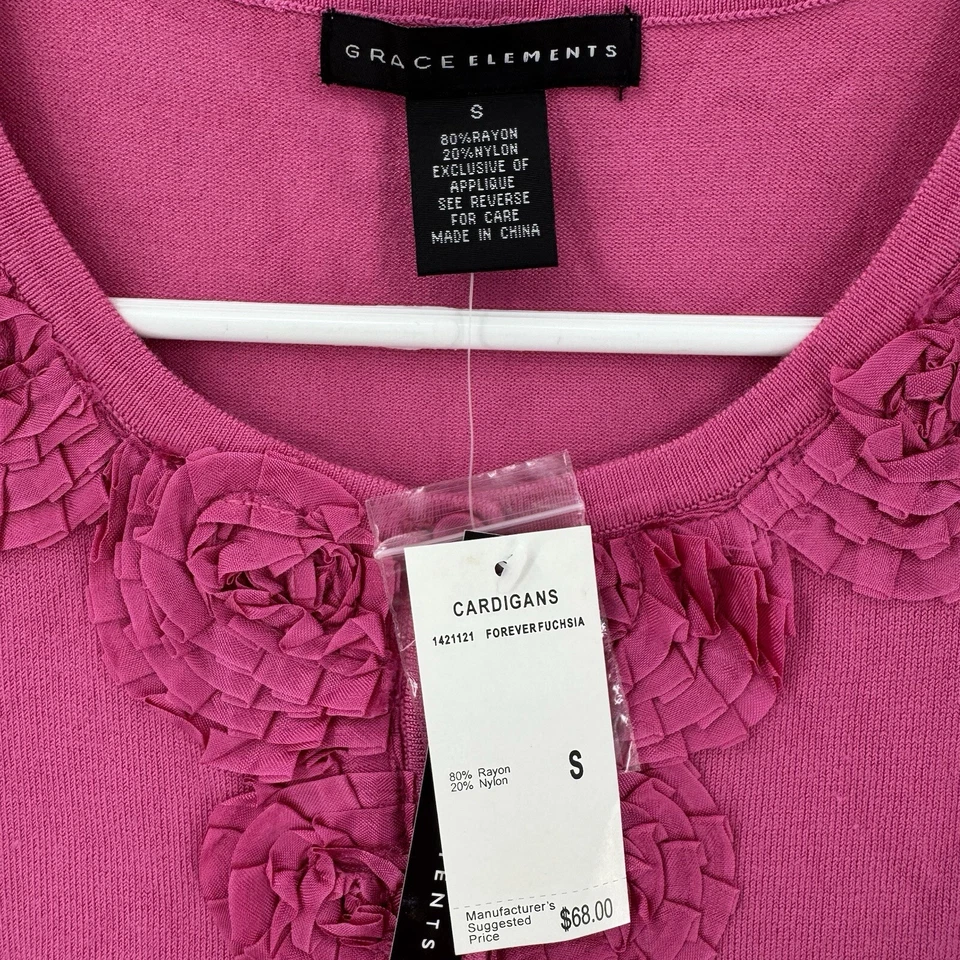 Nuevo con etiquetas Cárdigan Grace Elements Top Mujer Pequeño Rosa Rosas Manga Corta Abotonada Foto 3 de 4