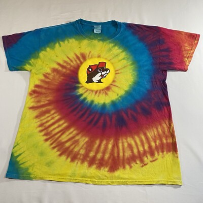 Bucees T Shirt Sz L Large Short Sleeve Peace Love & Beaver Nuggets Tie Dye Tee