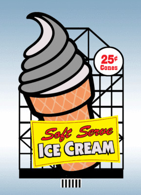 SOFT SERVE ICE CREAM BILLBOARD ANIMATED SIGN FOR HO-SCALE-LIGHTS,FLASHES & MORE!