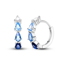 MULA Original Blue Teardrop Hoop Earrings AAA CZ For Women 925 Sterling Silver