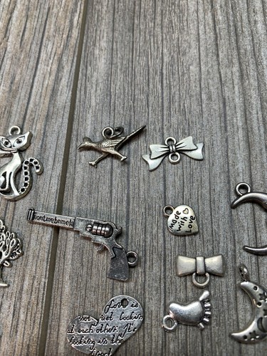 LOT Charms Necklace Bracelet Jewelry Making Supplies Crafting DIY Silver Toned - Picture 4 of 15