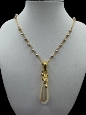 Nolan Miller Vienna Pendant w Simulated Pearl Chain Gold Tone Crystals New 22''