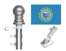 South Dakota 3'x5' Polyester Flag & Spinner Flagpole Set w/Adjustable Bracket