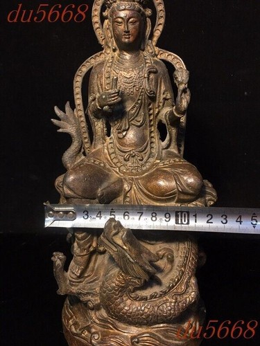 11.2"Tibetan Buddhism temple bronze Gilt dragon loong Kwan-Yin GuanYin statue - Picture 7 of 9