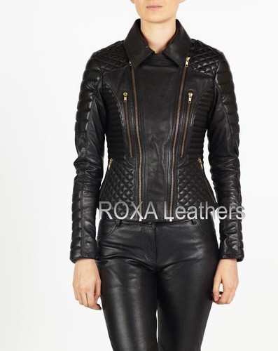 Women's Genuine Lambskin Leather Jacket Premium Black Designer Quilted Slim Coat