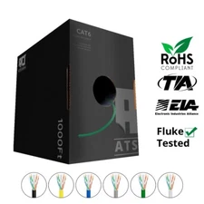 ATS Cables Bulk Cat6 Plenum CMP 1000ft 550MHZ UTP 23 AWG Solid 10 Gigabit Green