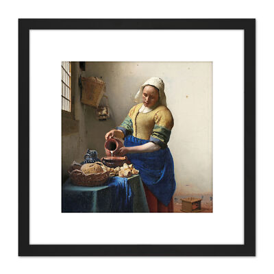 Vermeer Die Milchmädchen Frau Küche Gemälde Quadratisch Gerahmt Wandkunst 9X9 Zoll