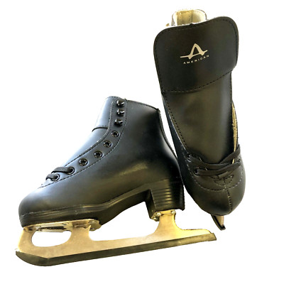 American Athletic Shoe Black Leather Ice Skates Size 11Y GUC