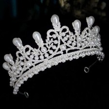 Pearl royal Wedding Bridal Queen Princess Tiara Rhinestone Crown For Women