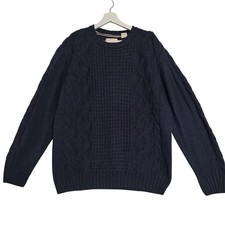 Weatherproof Vintage Cable Knit Sweater Mens L Navy Blue Crew Neck Warm Cozy