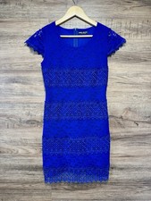 Select Royal Blue Lace Mini Dress Size 10 Crochet Detail Bodycon Occasion Dress