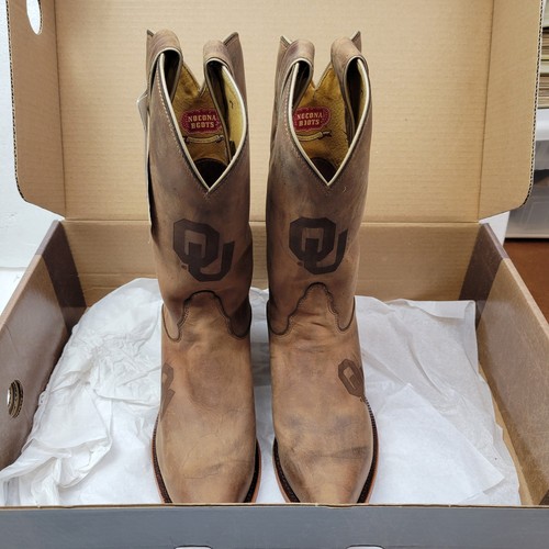 Vintage Womens Nocona OU College Brown Leather Cowboy Boots 9 B New In Box NOS - Picture 2 of 11