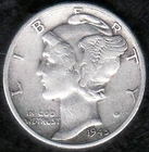 1945 US War Time Mercury, Very Fine Silver Dime, Great Natural Toning, KM 140