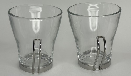 Vitrosax Italy Vintage Retro Glass Coffee Mug/Cup With Metal Handle x 2 - Picture 2 of 11
