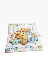Vtg Baby Nursery Crib Quilt Blanket Teddy Bears ABC 123 Blocks Multicolor