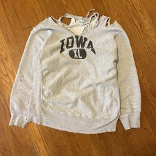 VTG 1980s Iowa Reverse Weave Thrashed Champion Crewneck Greg XL
