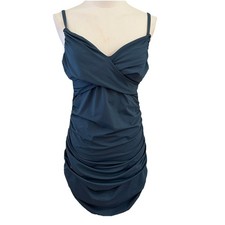 Halara Faux Wrap BodyCon Mini Dress Size M Blue Ruched Sexy Date Night NWT