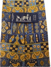 HERMES Paris 7641 TA Orange Heiroglyphics Pattern Silk Tie France W: 3.5