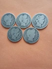 Barber Quarter Lot of 5 circulated- 90% silver 1897 ,1899O, 1909D, 1915D, 1916D