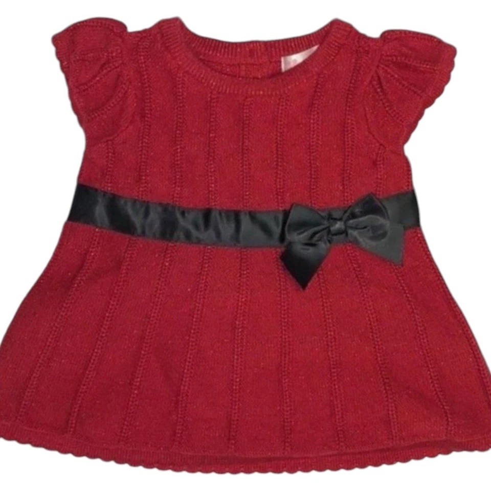 Vestido Cherokee Rojo Brillante 0-3M Manga Corta Negro Lazo Festivo Vacaciones Bebé Nuevo Foto 2 de 4