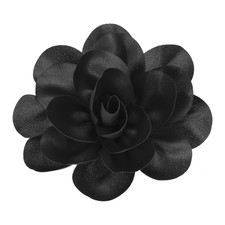 Satin Fabric Rose Flower Brooch, 7.5" Big Rose Flower Brooches, Black