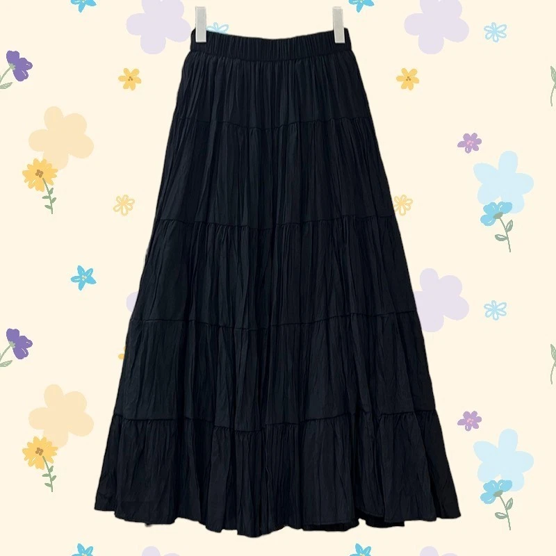 Women’s Black Tiered Maxi Skirt Cottagecore Elastic Waist Flowy Long Skirt
Opens in a new window or