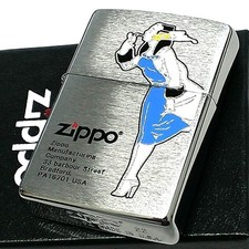 Accendino Zippo Windy logo argento blu satinato antico usato