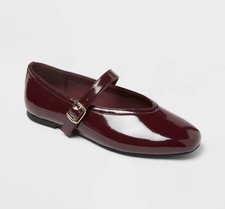 A New Day Burgundy Patent Leather Buckle Mary Jane Flats Memory Foam Square Toe9