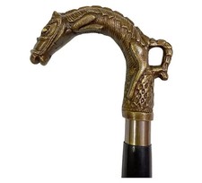 Handmade Victorian Walking Stick Brass Antique Horse Head Handle Wooden Cane