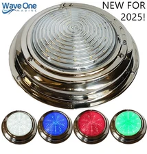 Wave One Marine | 7" Stainless RGBW LED Boat RV Dome Light WHITE BLUE RED GREEN