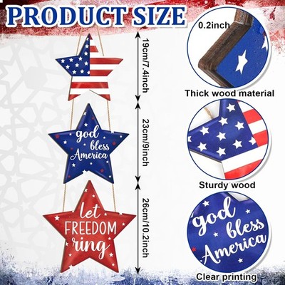Wooden 4th of July Decoration Door Wreath for Front Door Sign Star Wall Signs, I