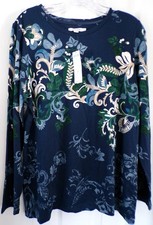 NWT NEW CHICO'S SZ 2 / LARGE / 12-14 TOUCH OF COOL LONG SLEEVE TEE BLUE $49.50