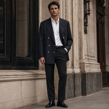 Christian Dior Monsieur 90s Navy Blue Double Breasted Blazer Wool CD Buttons