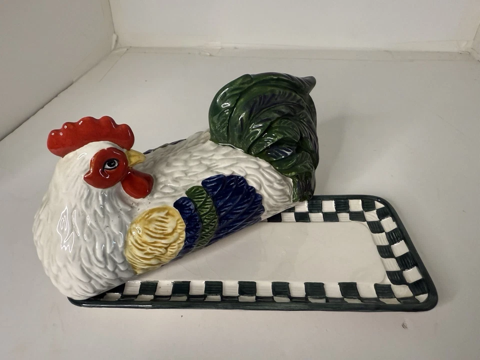 Vtg Dept 56 Chicken Rooster Butter Dish Plate & Cover Ceramic Porcelain Read! - Image 3 of 4