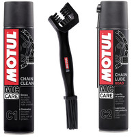 Motul MC Care C1 Chain Clean 400 Ml + C2 Chain Lube Road 400 Ml + KettenbÜRste