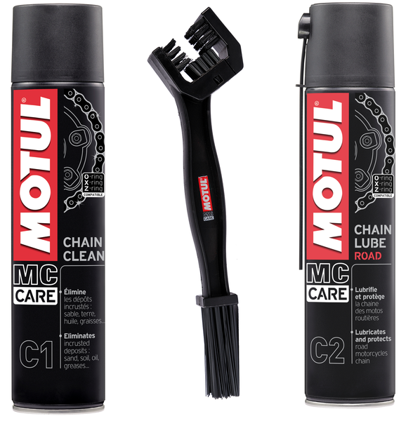 Motul MC Care C1 Chain Clean 400 Ml + C2 Chain Lube Road 400 Ml + KettenbÜRste-image