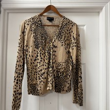 Vintage August Silk 100 silk animal/leopard cheetah print cardigan size Medium