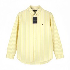 TOMMY HILFIGER THFlex Poplin Bold Men Shirt XL Yellow Stripe Button-Down Collar