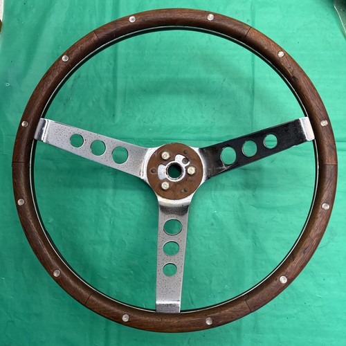 Vintage 3 Spoke Wood Rimmed Steering Wheel 13-1/2” Chrome