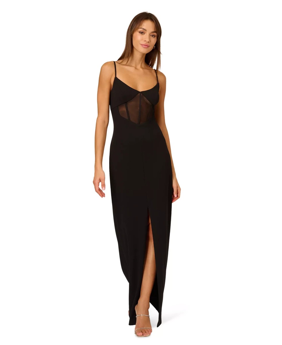 Adrianna Papell Womens Black Sleeveless Mesh Panel Dress Size 6 Black | eBay