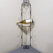 Wall Mounted Wine Rack Black Metal Scrollwork Holds 6 Bottles Farmhouse Storage
