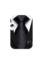 Mens 70 inches Tie Set Extra Long Necktie With Cufflinks Handkerchief Black B