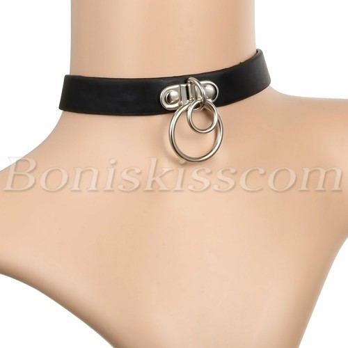 Collana Choker Gothic Punk Rock Uomo Donna Doppia O Ring Pelle Collare - Foto 2 di 5