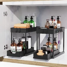 2 Pack Under Sink Organizers and Storage,2-Tier Sliding Cabinet Basket Organizer
