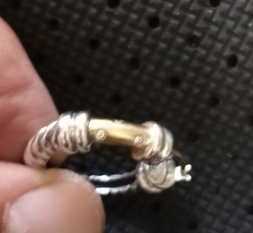 SALE! ALS ITALY Sterling Silver, 18k YG with Diamonds Hoop Earrings - Picture 3 of 6