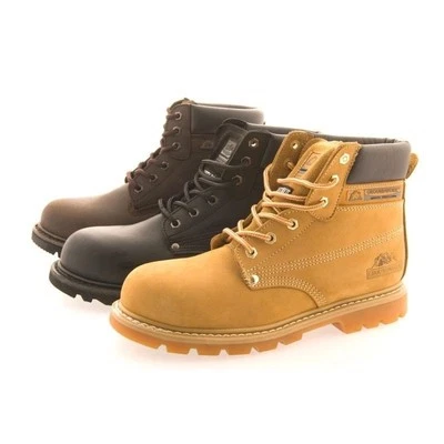 STIVALI DI SICUREZZA DA UOMO GROUNDWORK SK21 PUNTA IN ACCIAIO PUNTA ANTISCIVOLO LACCIATI IN PELLE