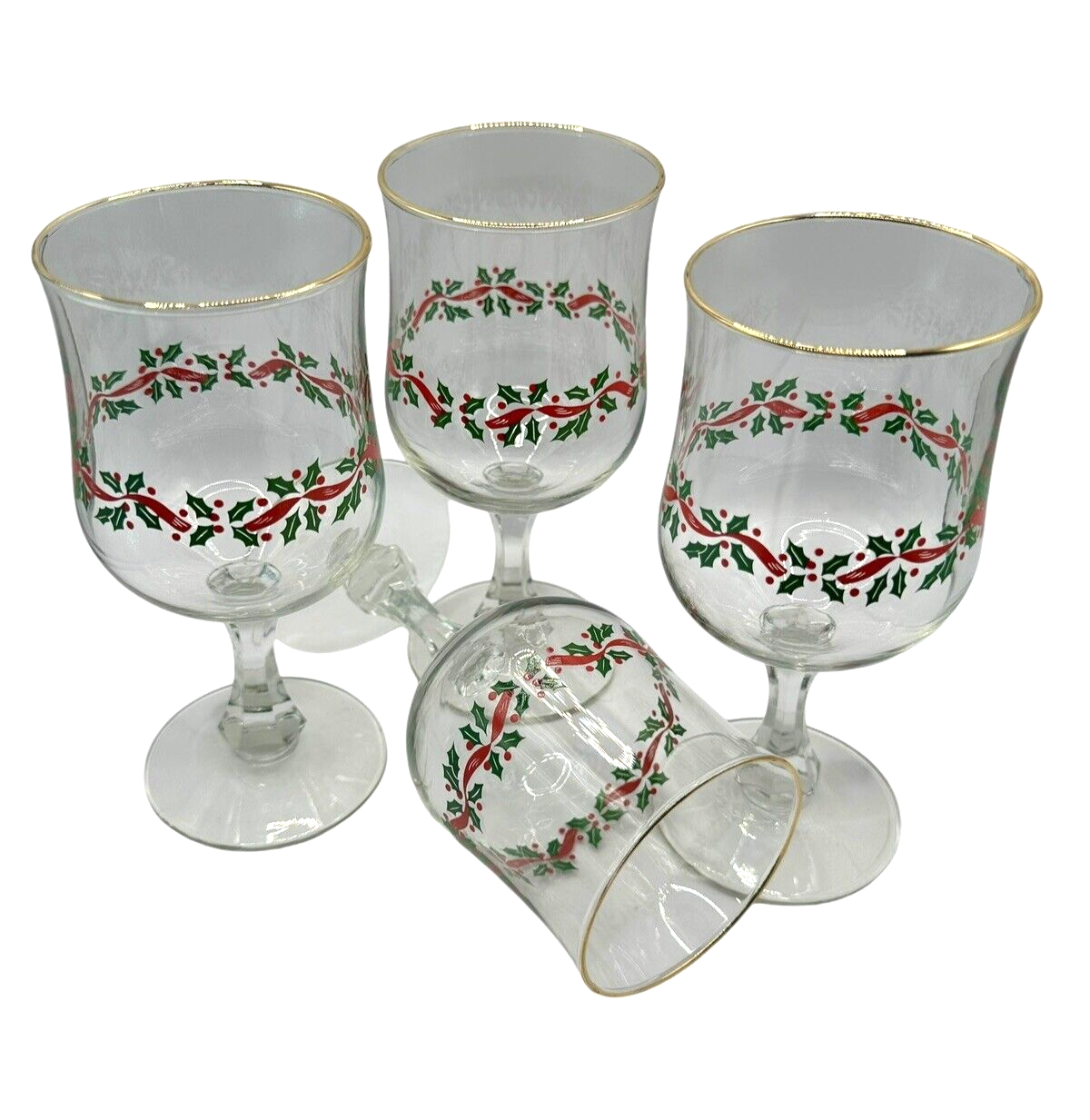 Vintage Libbey Arbys Holly Stemmed Glass Set of 4