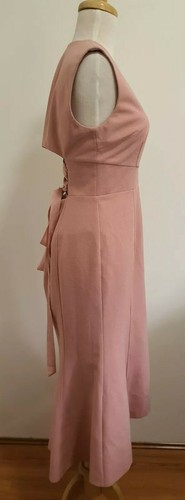 REBECCA VALLANCE *RAVENA* Lace-Up Crepe Midi Dress in Pastel Pink, Size 10 - Picture 7 of 12